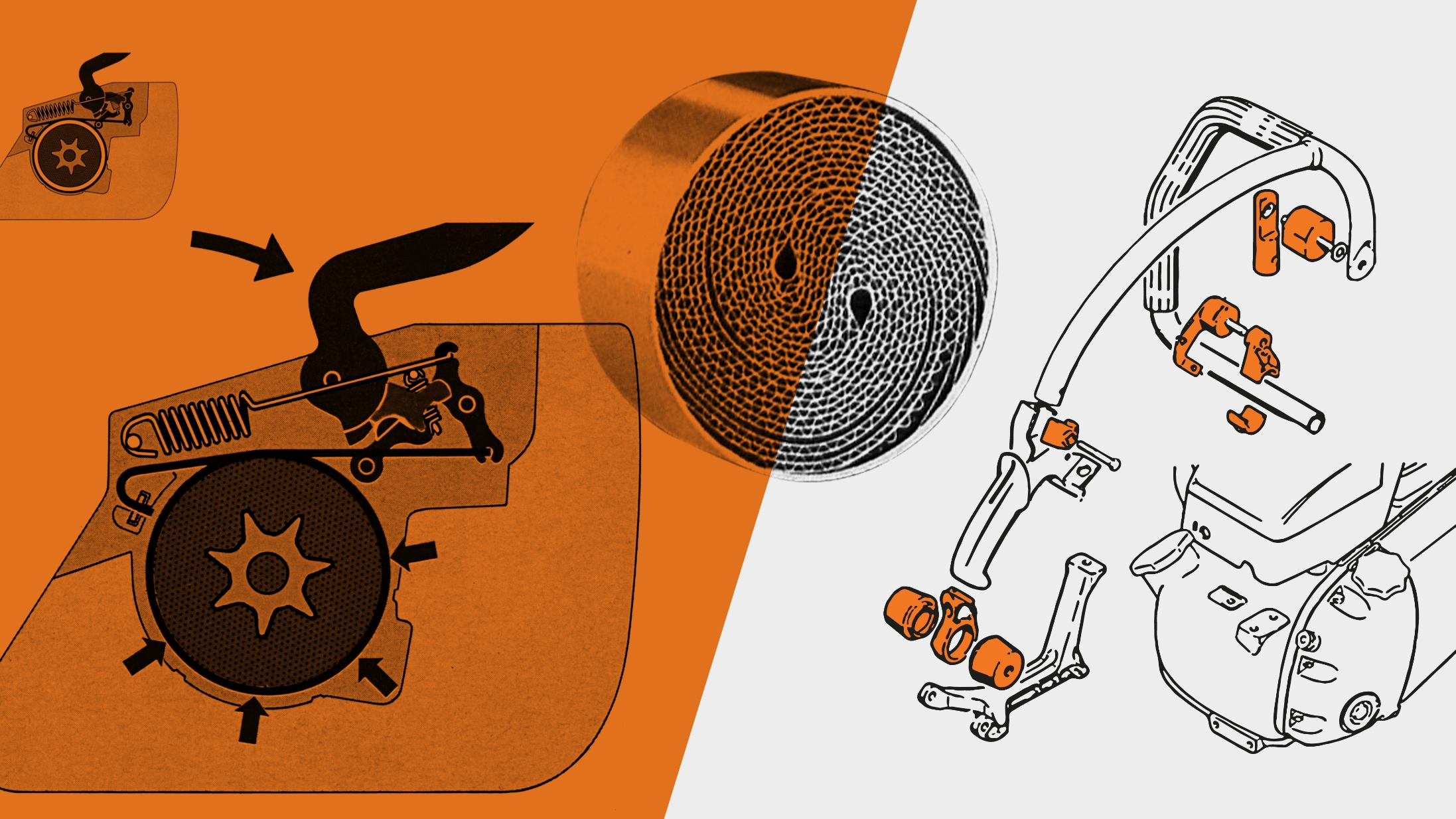 Illustrative Collage aus AV-Griff, Quickstop und Katalysator