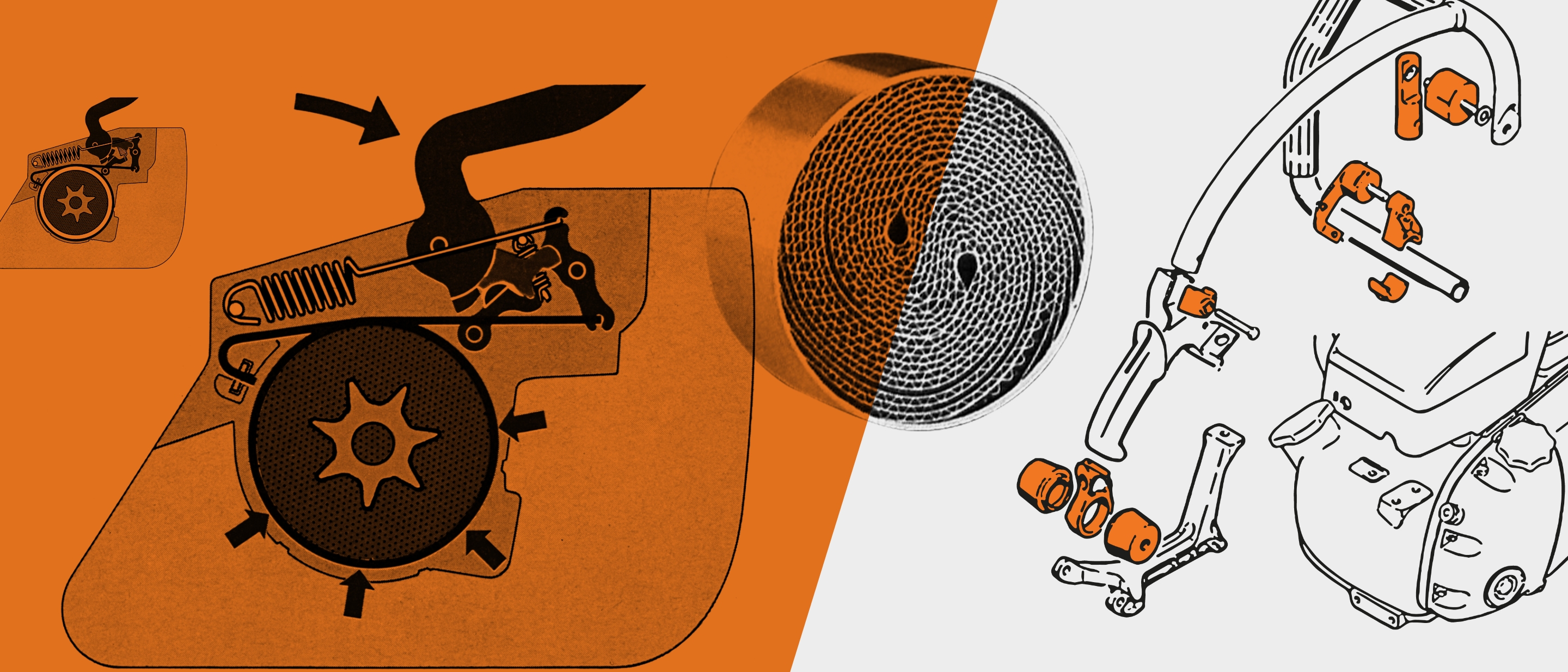 Illustrative Collage aus AV-Griff, Quickstop und Katalysator