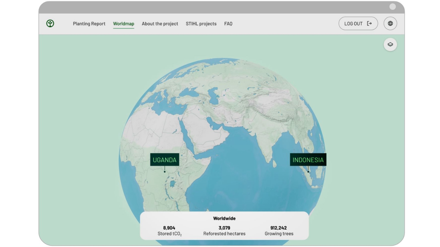 Screenshots der Website TREEO Impact Storyboard von STIHL.