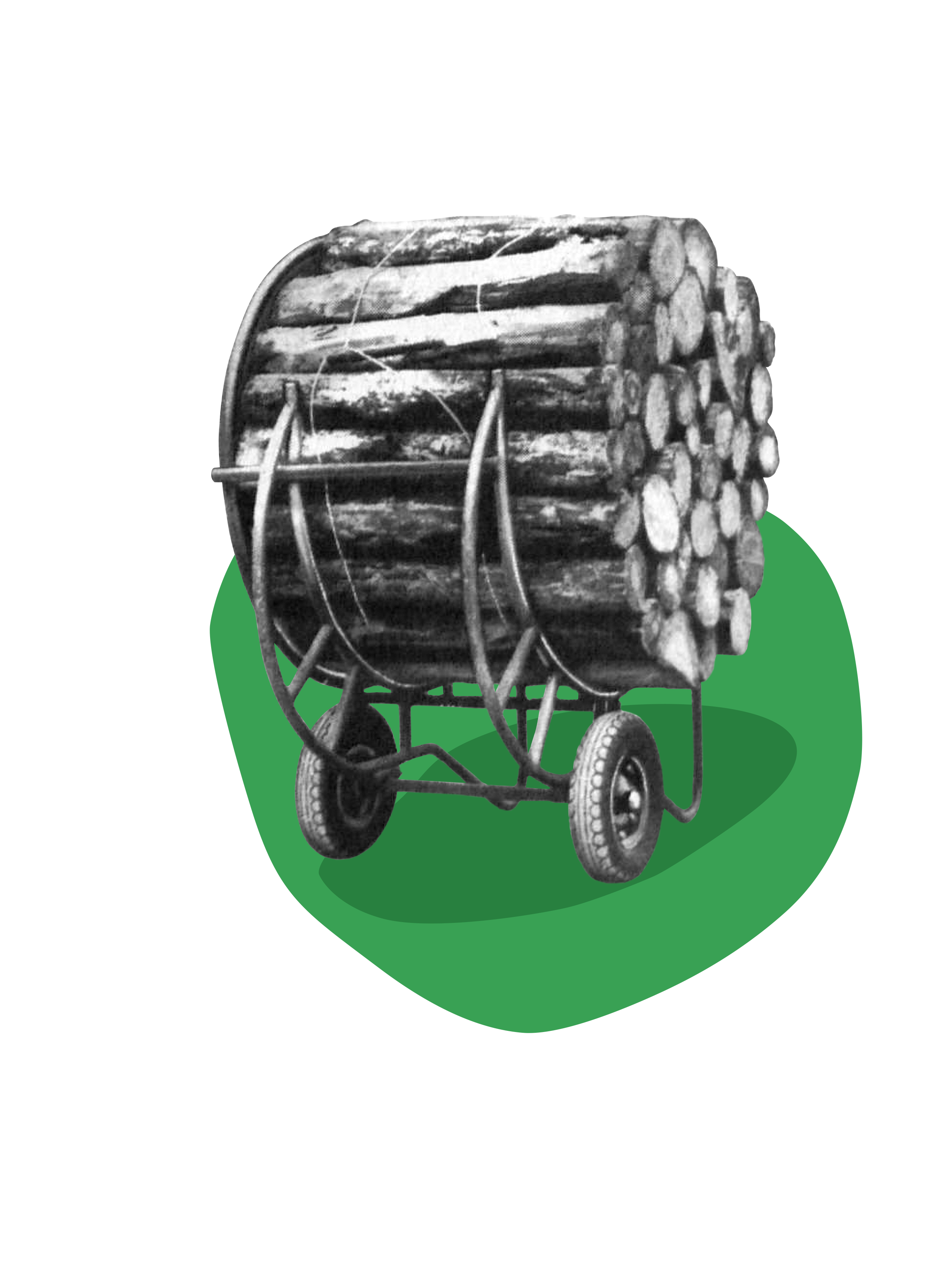 Freisteller R&uuml;ckewagen mit Holz; Schwarz-Wei&szlig;-Foto.