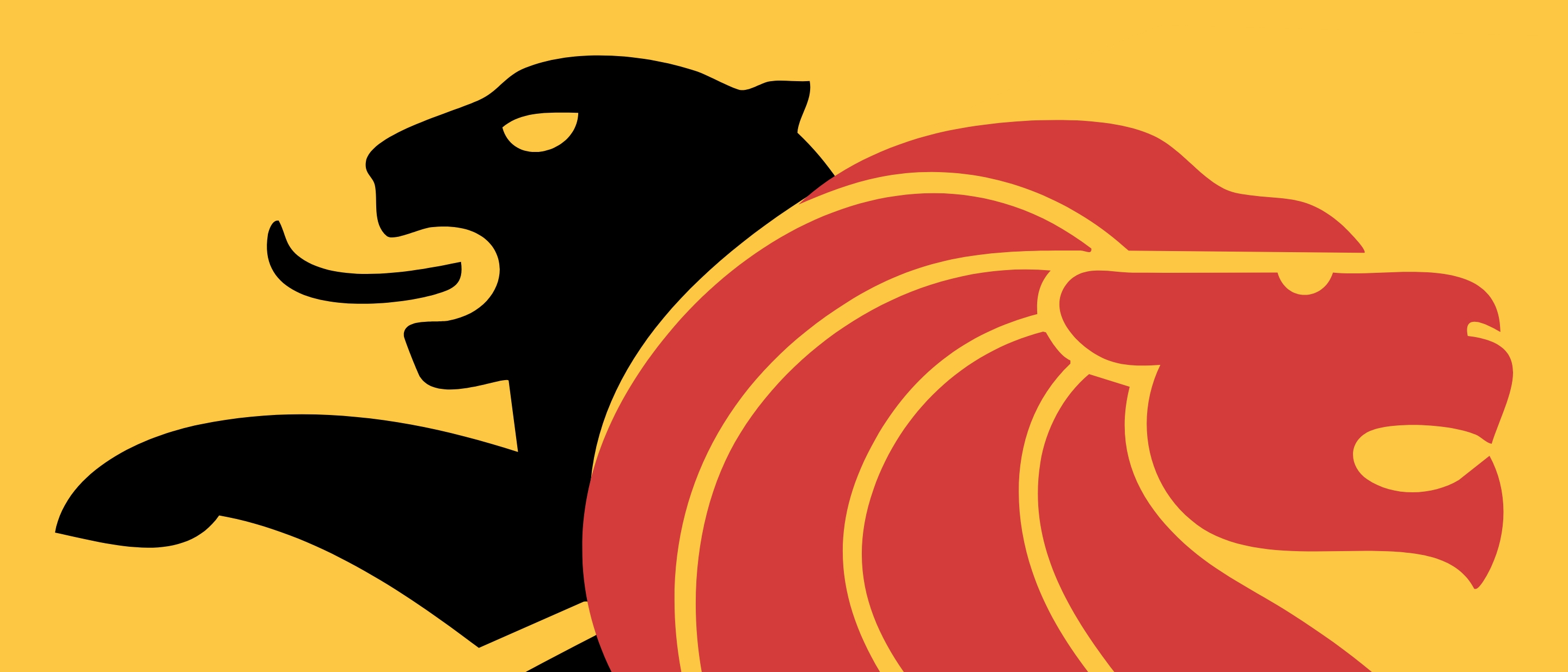 Stilisierte Illustration in Anlehnung an das Wappen der Republik Singapur, das einen L&ouml;wen und einen Tiger zeigt