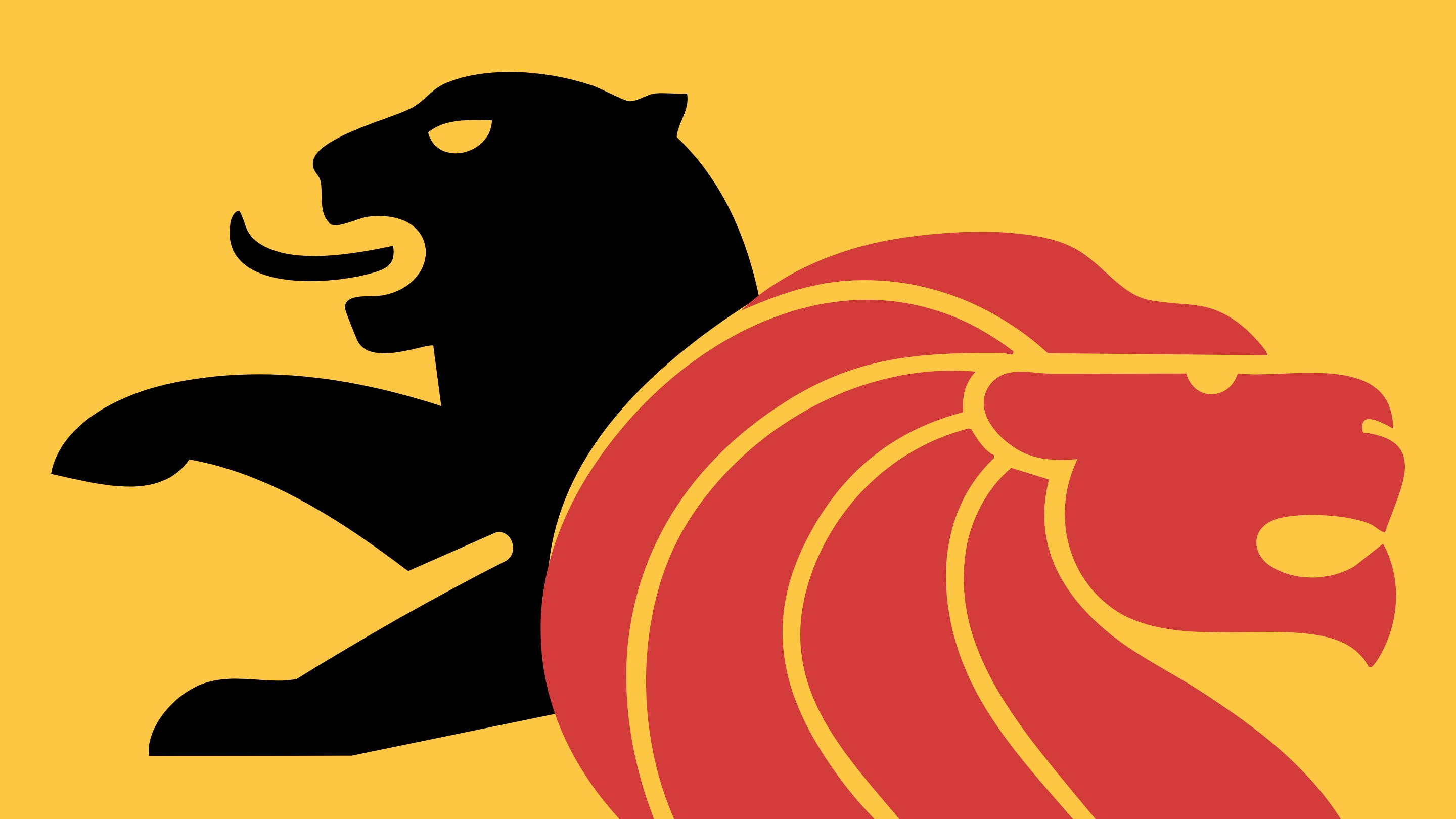 Stilisierte Illustration in Anlehnung an das Wappen der Republik Singapur, das einen L&ouml;wen und einen Tiger zeigt